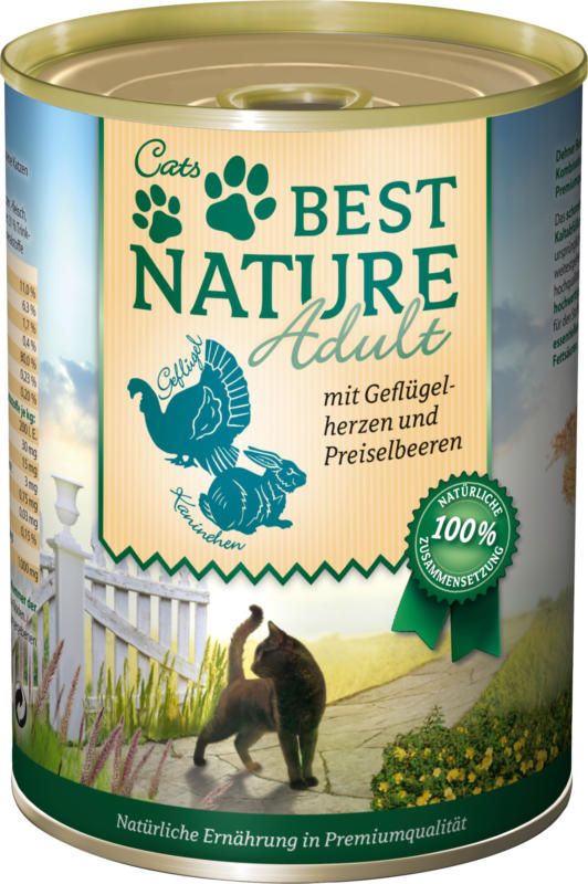 Cats Best Nature Nassfutter für Katzen, Adult, Geflügelherzen und Kaninchen