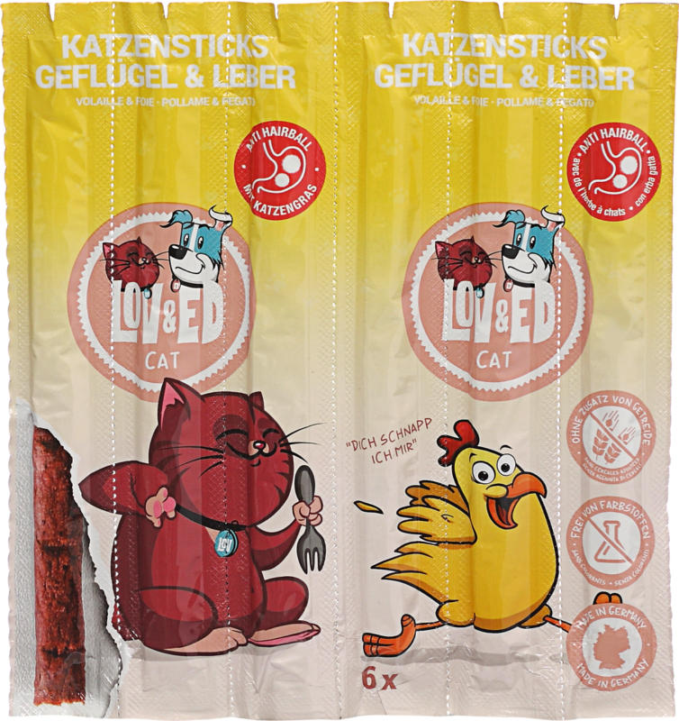 LOV&ED Snack für Katzen, Sticks, Geflügel und Leber