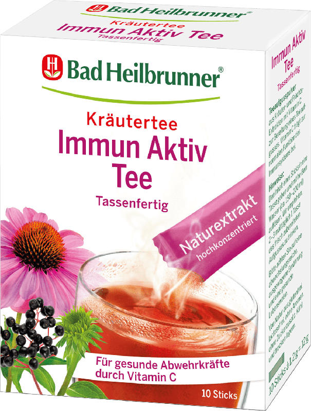 Bad Heilbrunner Kräuter-Tee im Stick, Immun Aktiv Tee, mit Echninacea, Holunderbeeren und Vitamin C