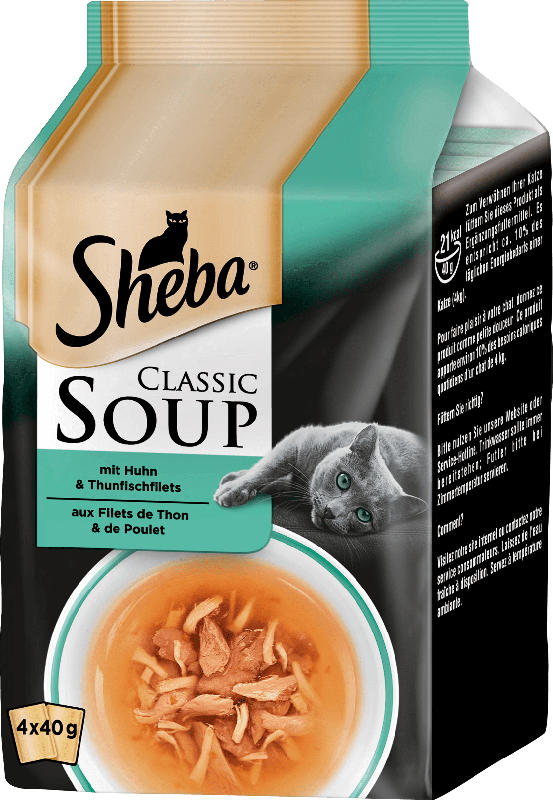 Sheba Nassfutter für Katzen, Classic Soup, mit Huhn & Thunfischfilet, 4x40g
