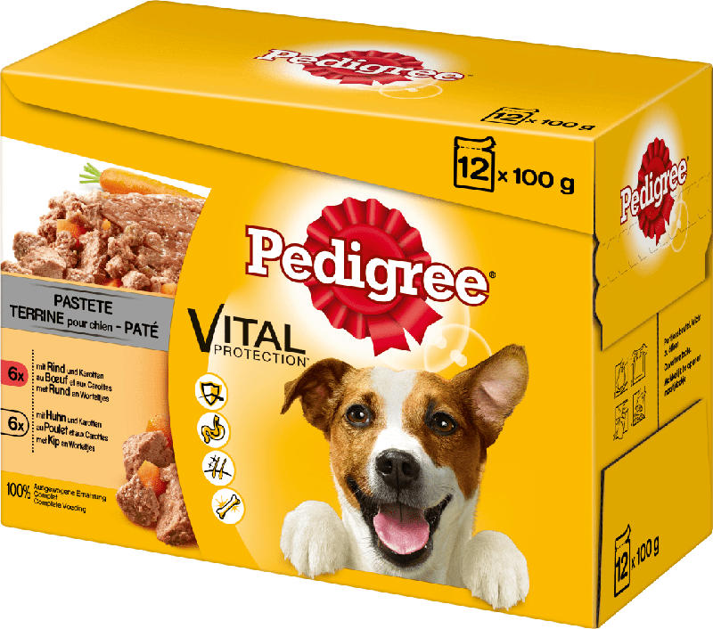 Pedigree Nassfutter für Hunde, Adult Auswahl in Pastete, Multipack, 12x100g