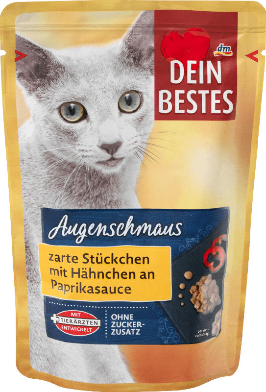 Dein Bestes Augenschmaus, Nassfutter für Katzen, zarte Stücke mit Hähnchen an Paprika-Sauce
