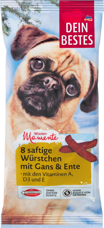 Dein Bestes Wintermomente, Snack für Hunde, saftige Würstchen mit Gans & Ente 8ST