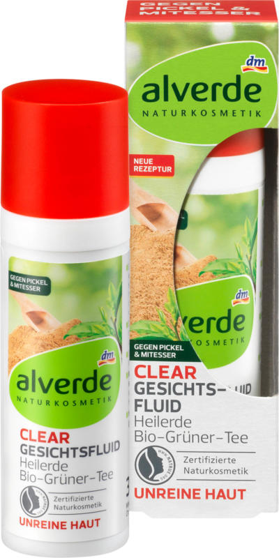 alverde NATURKOSMETIK Clear Gesichtsfluid Heilerde Bio-Grüner-Tee