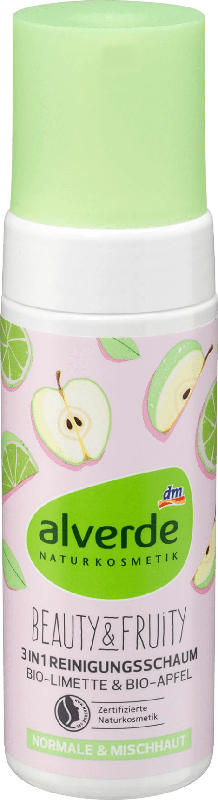 alverde NATURKOSMETIK Reinigungsschaum Beauty & Fruity 3in1 Bio-Limette Bio-Apfel