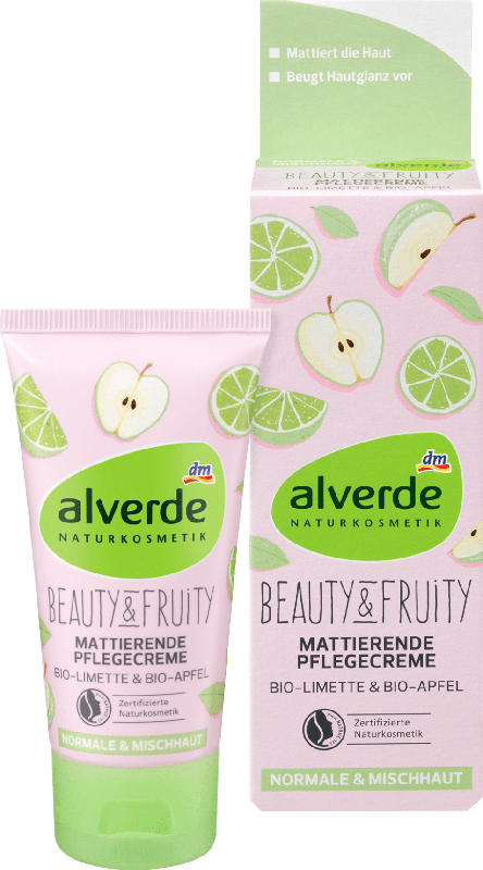 alverde NATURKOSMETIK Tagescreme Beauty & Fruity Mattierende Pflegecreme Bio-Limette Bio-Apfel