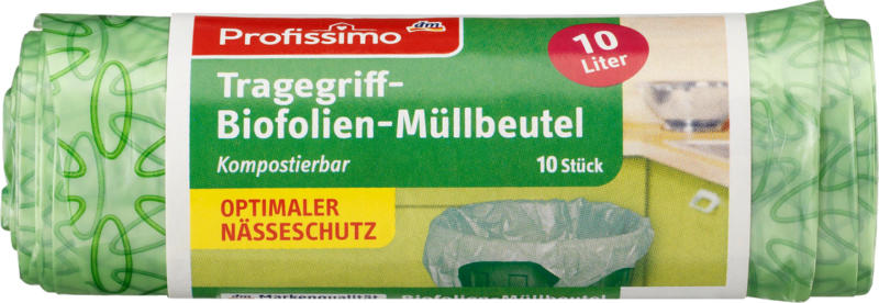 Profissimo Müllbeutel Biofolien kompostierbar mit Tragegriff 10 l