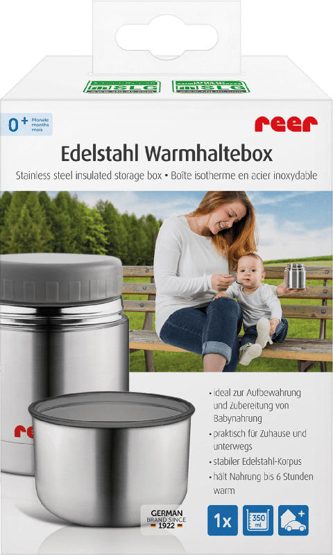 Reer Edelstahl-Warmhaltebox für Nahrung mit Becher, 350ml