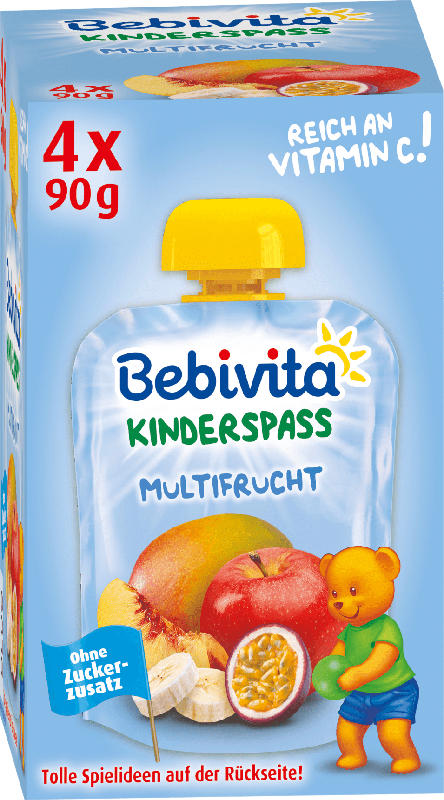 Bebivita Quetschbeutel Kinderspass Multifrucht ab 1 Jahr, 4x90g