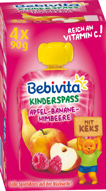 Bebivita Quetschbeutel Apfel-Banane-Himbeere mit Keks