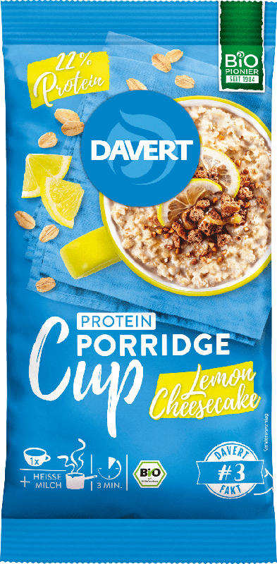 Davert Zwischenmahlzeit, Porridge-Cup, Protein, Lemon Cheesecake