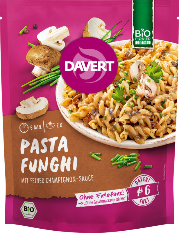 Davert Fertiggericht, Pasta Funghi, Pilze