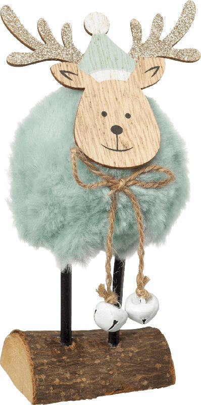 Dekorieren & Einrichten Holzaufsteller Elch mit Fellkörper und Glöckchen mint