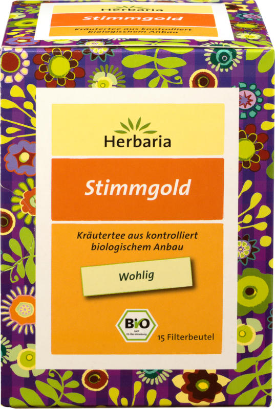 Herbaria Kräuter-Tee Stimmgold mit Lindenblüten, Thymian, Süßholz & Johannisbeerblätter (15 x 1,6 g)