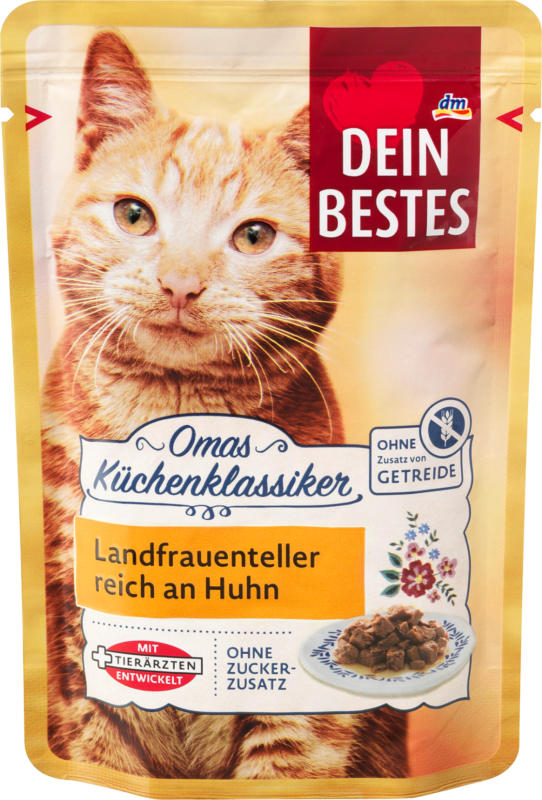 Dein Bestes Omas Küchenklassiker, Nassfutter für Katzen, Landfrauenteller reich an Huhn mit Käse