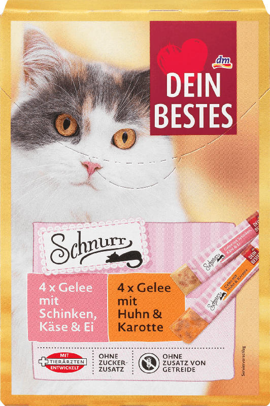 Dein Bestes Schnurr, Snack für Katzen, Gelee: 4 x Schinken, Käse, Ei, 8 x 10g