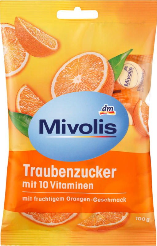 Mivolis Traubenzucker Orange mit 10 Vitaminen