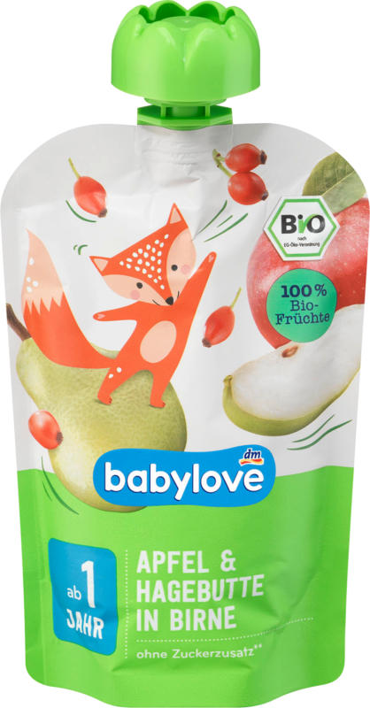 babylove Quetschie Apfel & Hagebutte in Birne ab 1 Jahr