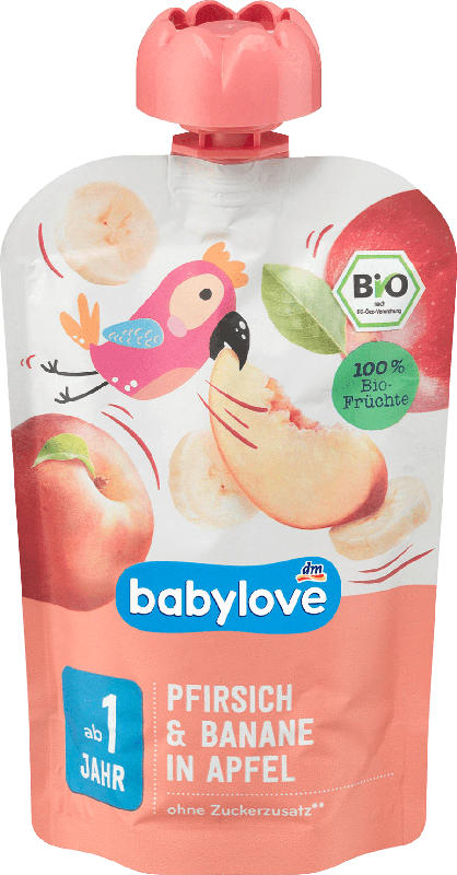 babylove Quetschie Pfirsich & Banane in Apfel 1 Jahr