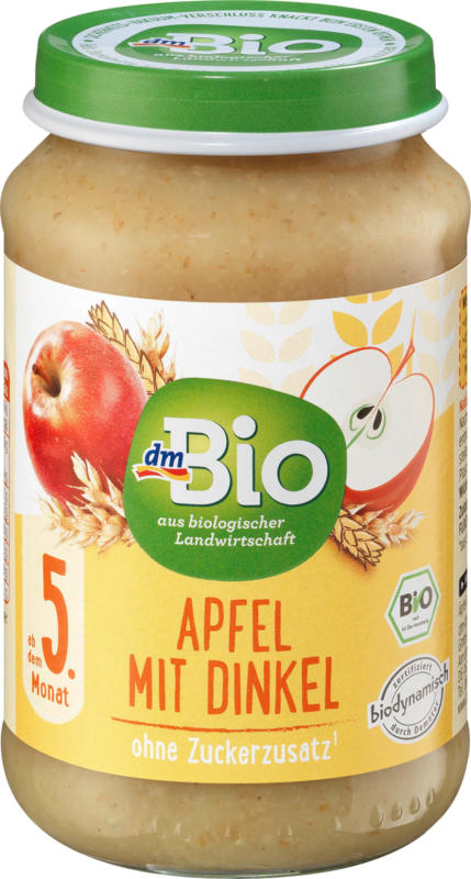 dmBio Frucht & Getreide Apfel mit Dinkel ab dem 5. Monat, Demeter