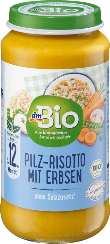dmBio Menü Pilz-Risotto mit Erbsen ab 12. Monat, Demeter