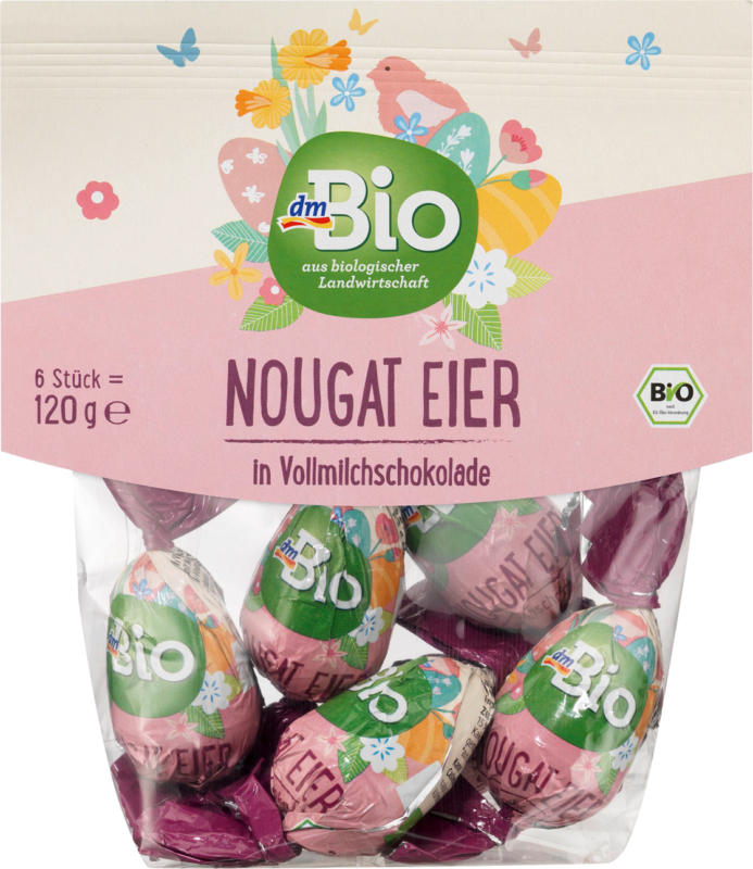 dmBio Nougat Eier in Vollmilchschokolade