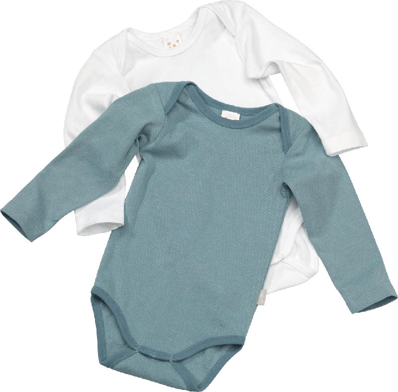 PUSBLU Doppelpack Baby Body, Gr. 86/92, in Bio-Baumwolle, blau, weiß