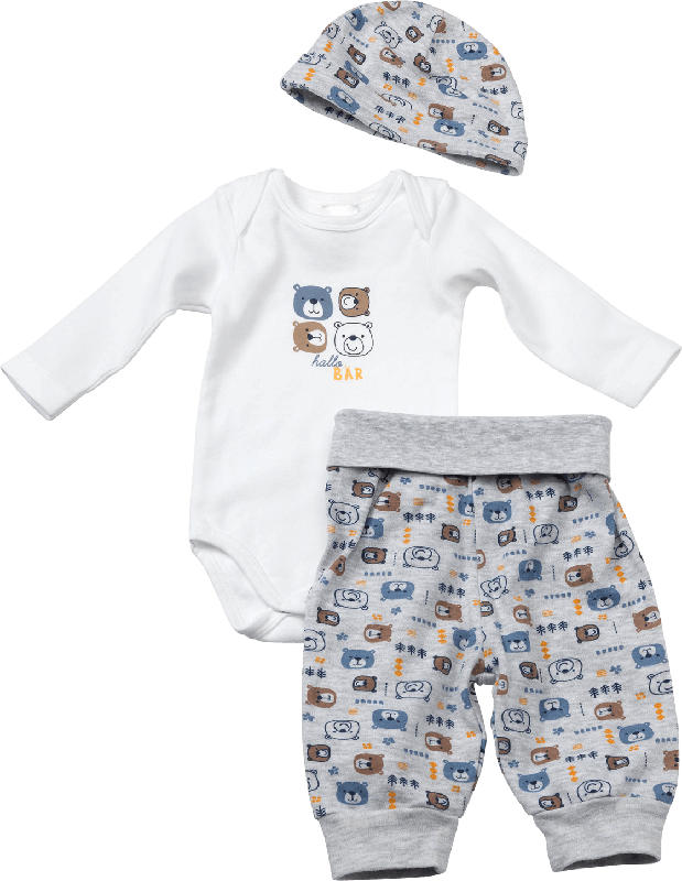 PUSBLU Baby Set, Gr. 50/56, in Bio-Baumwolle, weiß, grau