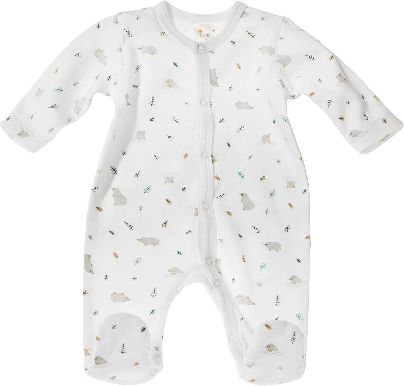 PUSBLU Baby Schlafanzug, Gr. 46/48, in Bio-Baumwolle, weiß, grau