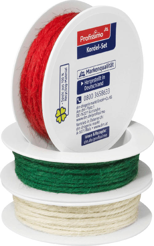 Profissimo Jutekordel-Set bunt (weiß/grün/rot)