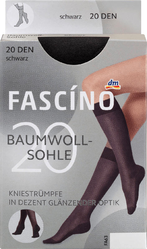 FASCÍNO Feinkniestrümpfe mit Baumwoll-Sohle schwarz, 20 den Gr. 35-38