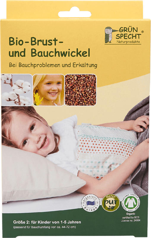 Grünspecht Brust-und Bauchwickel BIO, Größe 2 (1-5 Jahre), GOTS