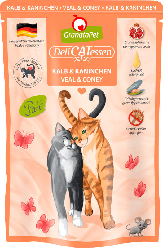 GranataPet Nassfutter für Katzen, Adult, Delicatessen, Kalb & Kaninchen