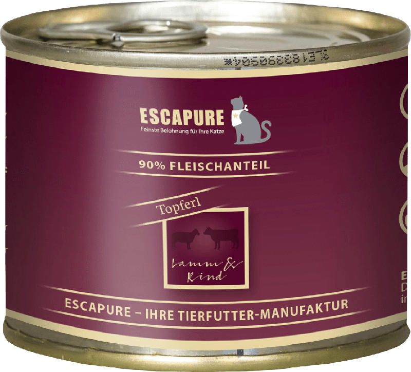Escapure Nassfutter für Katzen, Adult, Lamm Topferl mit Rind