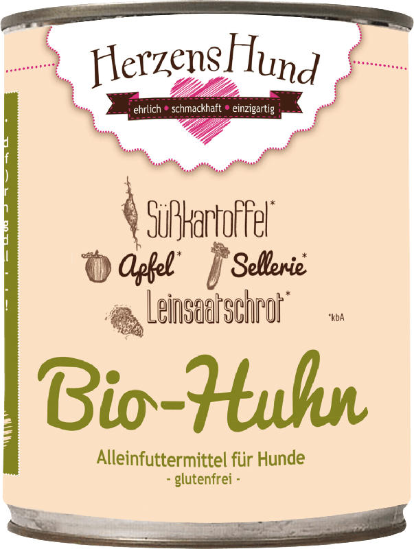 HerzensHund Nassfutter für Hunde, Bio Huhn