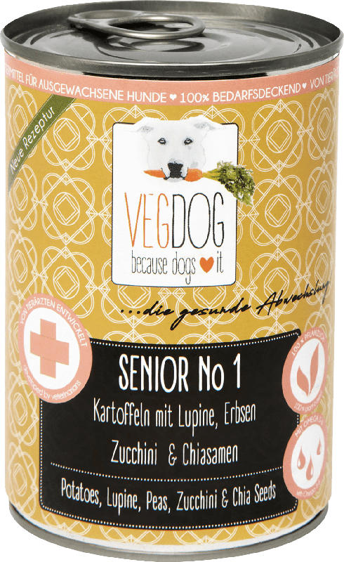 VegDog Nassfutter für Hunde, Senior No 1, Kartoffeln mit Lupine, Erbsen, Zucchini & Chiasamen