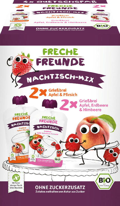 Freche Freunde Quetschie Nachtisch-Mix, 4x100g