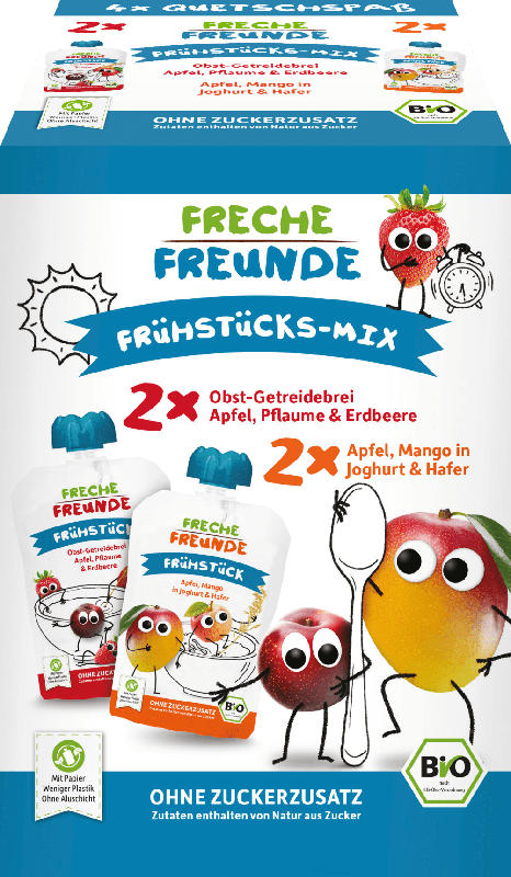 Freche Freunde Quetschbeutel Frühstücks-Mix, 4x100g