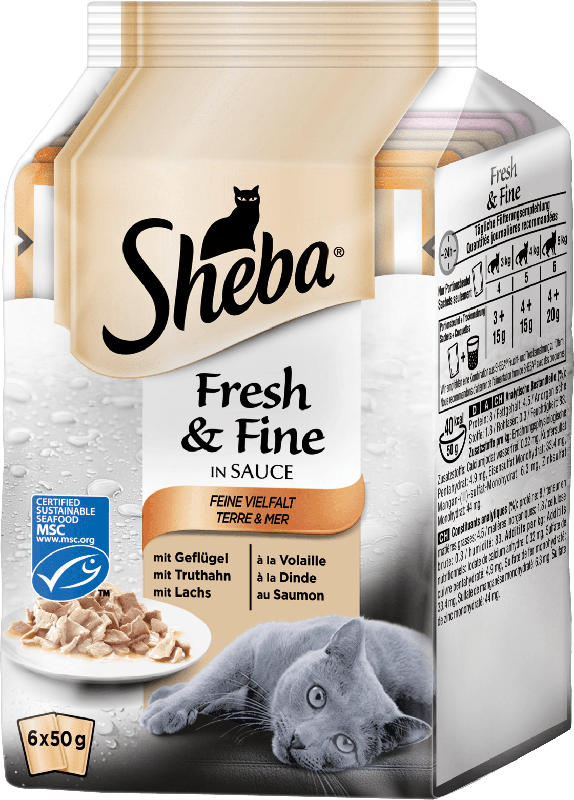 Sheba Nassfutter für Katzen, Fresh&Fine Feine Vielfalt (MSC), Multipack 6x50g