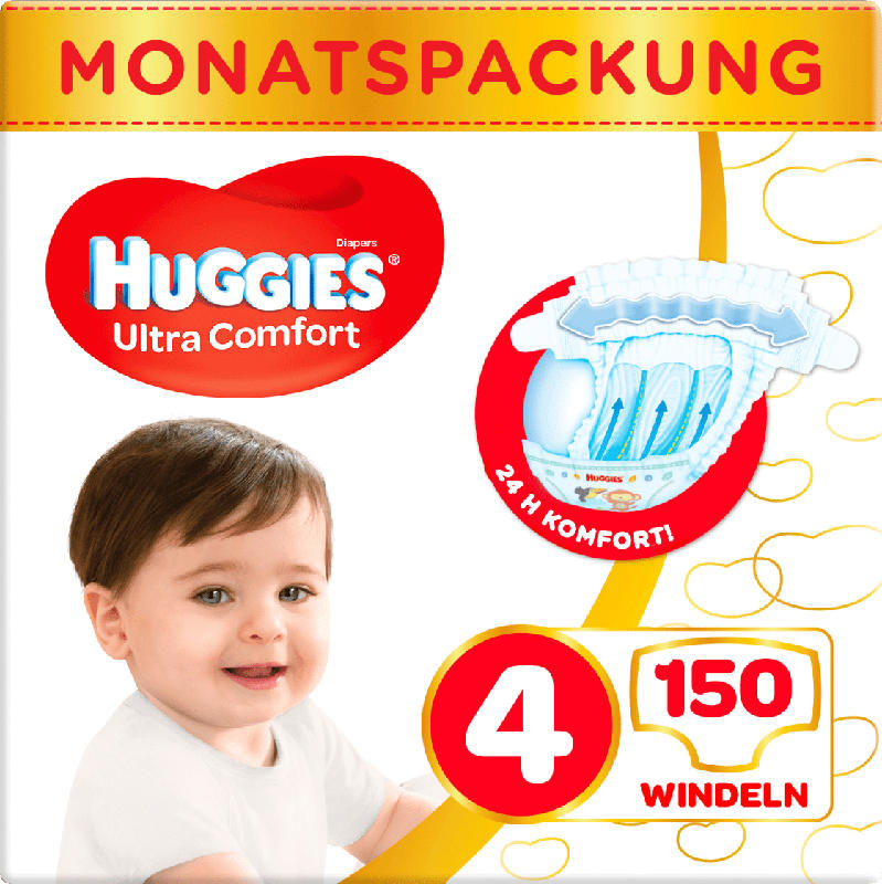Huggies Windeln Ultra Comfort Größe 4, 7-18kg, Monatsbox