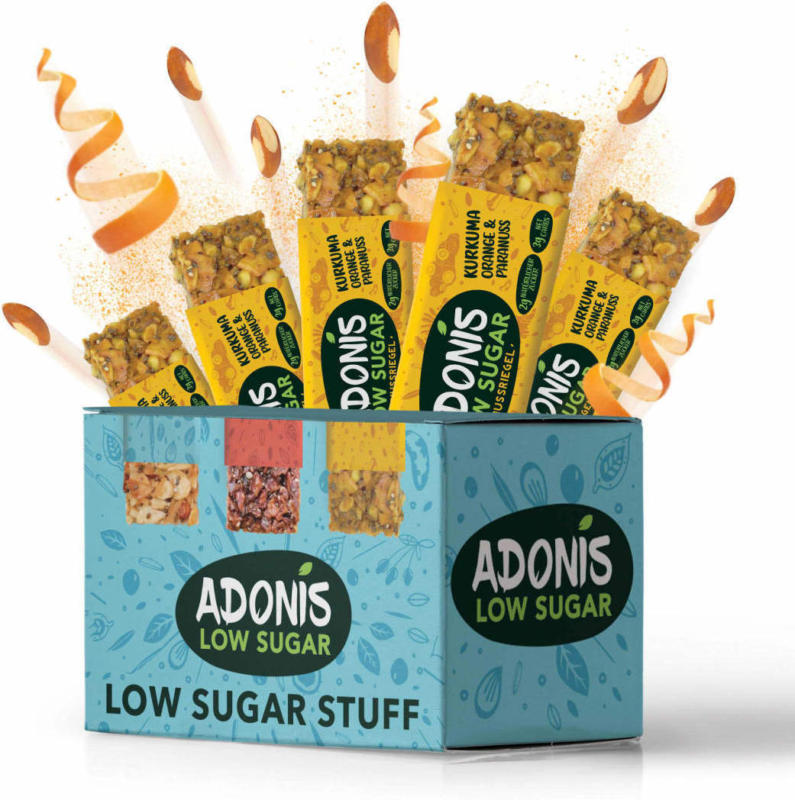 ADONIS Nuss-Riegel Low-Sugar Kurkuma, Orange & Paranuss (5 x 35g)
