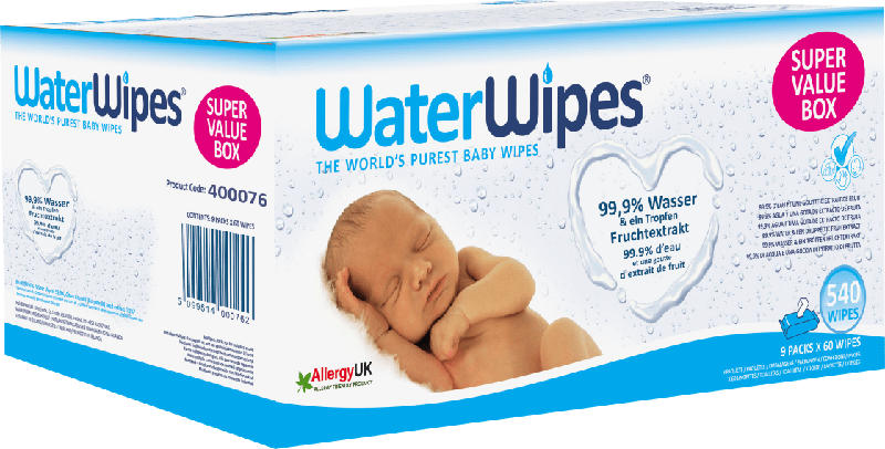 WaterWipes Feuchttücher, (9x60Stück)