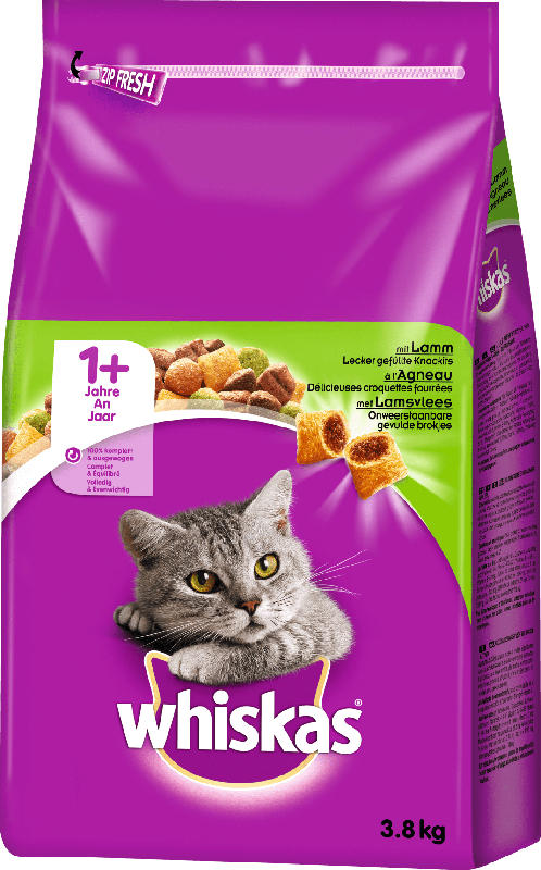 Whiskas Trockenfutter für Katzen, Adult 1+, Lamm