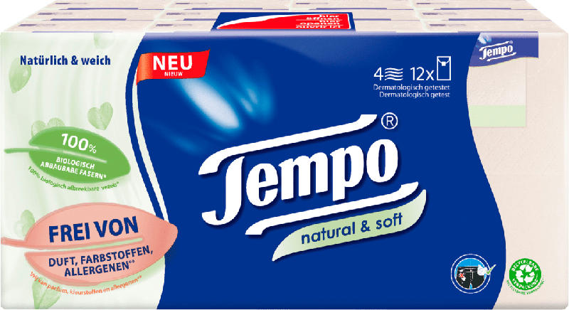 Tempo Taschentuch natural & soft Softpack 12x9