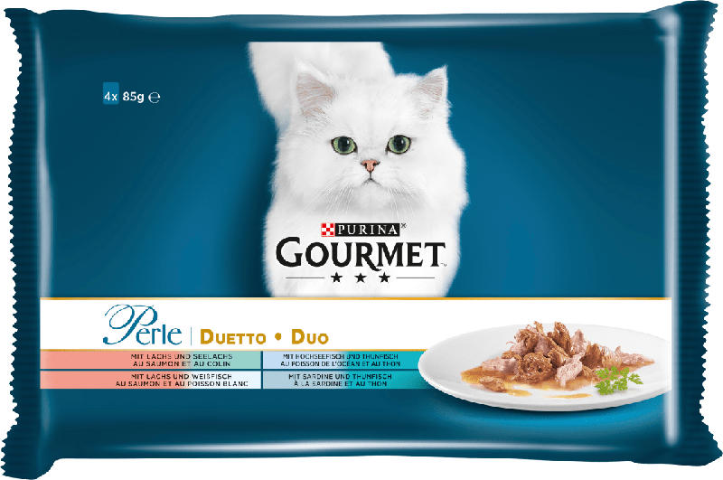 GOURMET Nassfutter für Katzen, Perle, Duetto di Mare, 4x85g