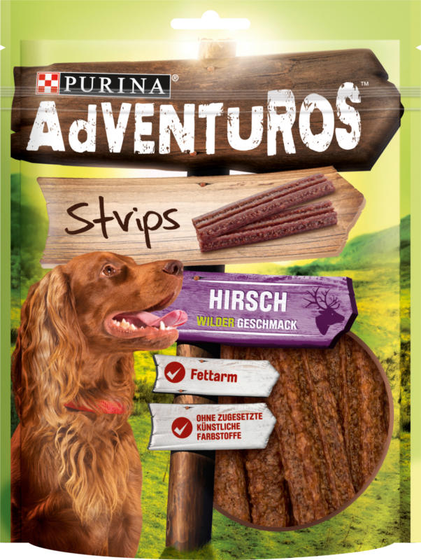 Adventuros Snack für Hunde, Strips mit Hirsch