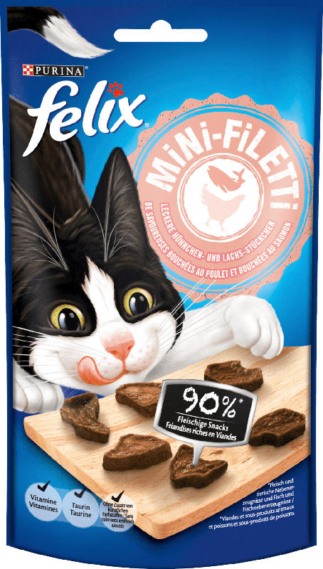 Felix Snack für Katzen, Mini-Filetti, Hühnchen & Lachs