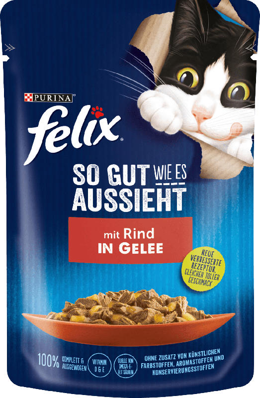 Felix Nassfutter für Katzen, Adult, mit Rind
