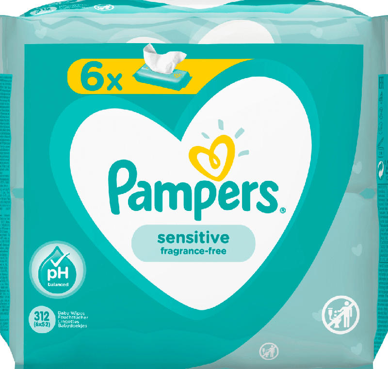 Pampers Feuchttücher Sensitive, 6x52 Stück