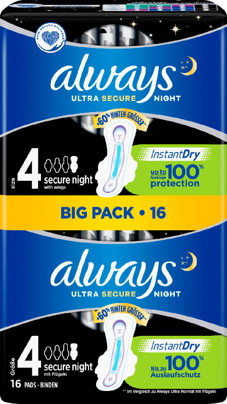 always Ultra-Binde SecureNight mit Flügel BigPack